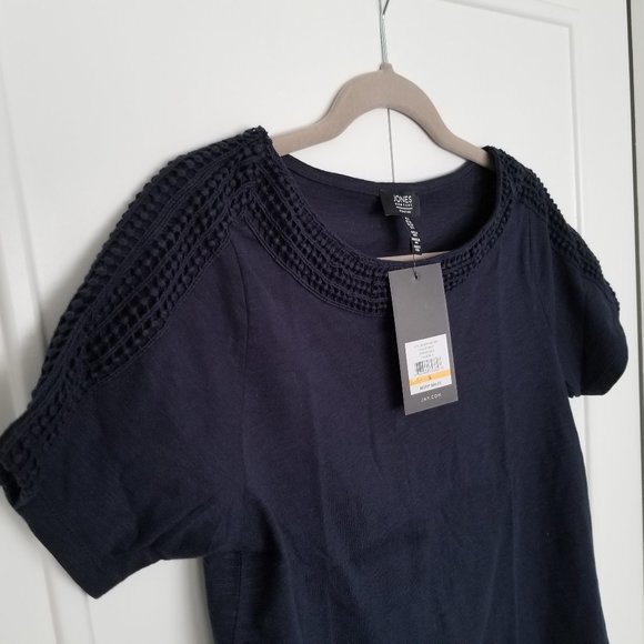JONES NEW YORK KNIT TOP NAVY BLUE SHORT SLEEVE S - Picture 1 of 6
